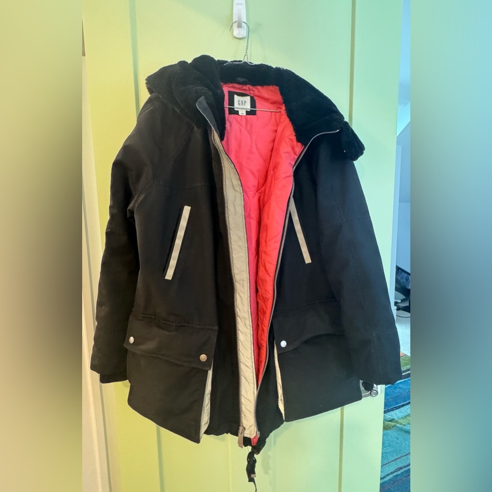 Heavy GAP Black Winter Parka with Pink Lining